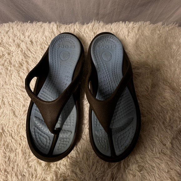 CROCS Shoes - Crocs Womens Flip Flops Thong Sandals Brown Blue Comfort Casual Shoes